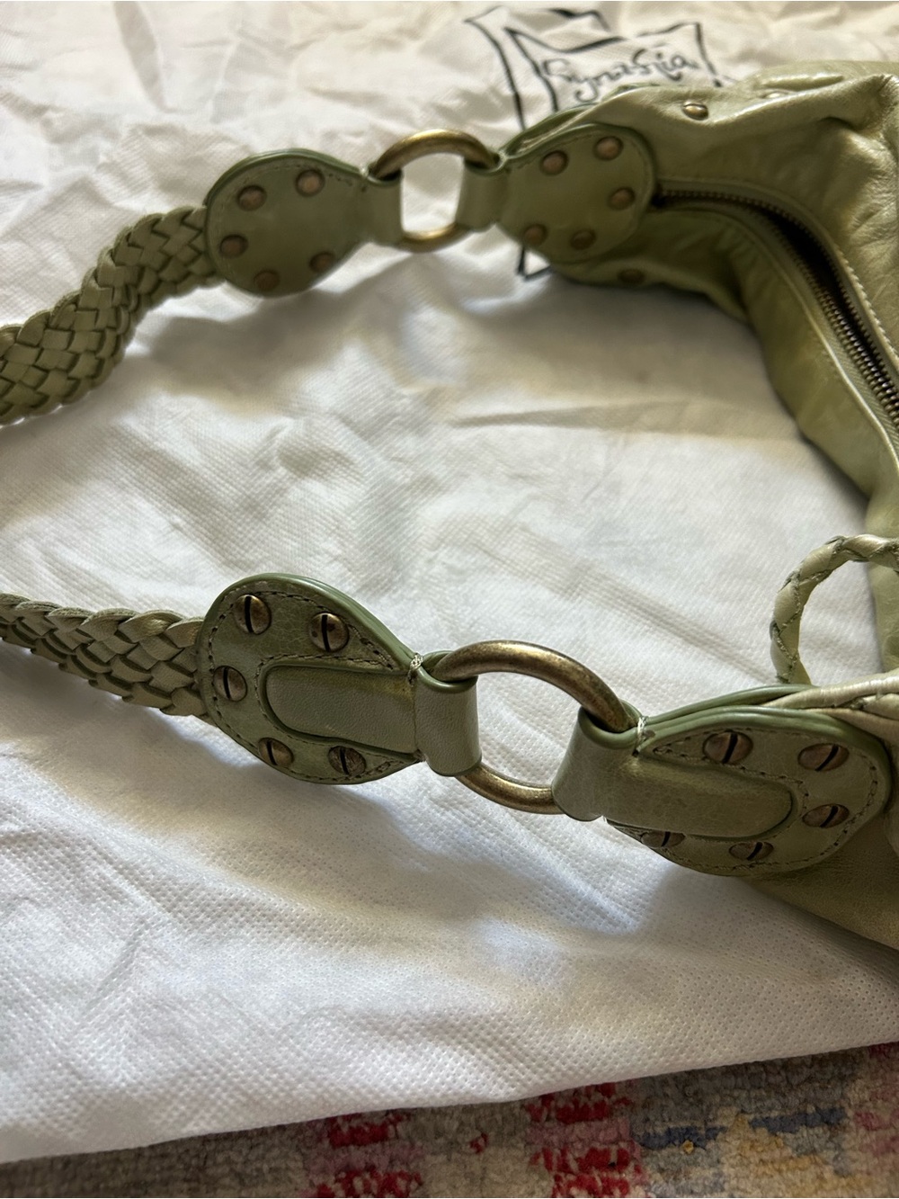 Cynthia Rowley Light Olive Braided-Handle Hobo Shoulder Bag - Picture 2 of 3